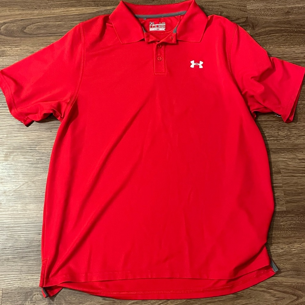 Under Armour Mens Red Golf Polo Short Loose Fit Size L